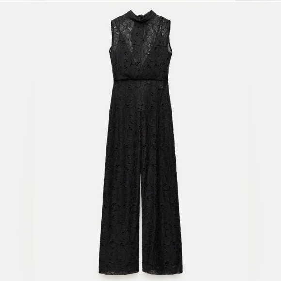 Zara Lace Jumpsuit Wide Black Size XS - Picture 12 of 15